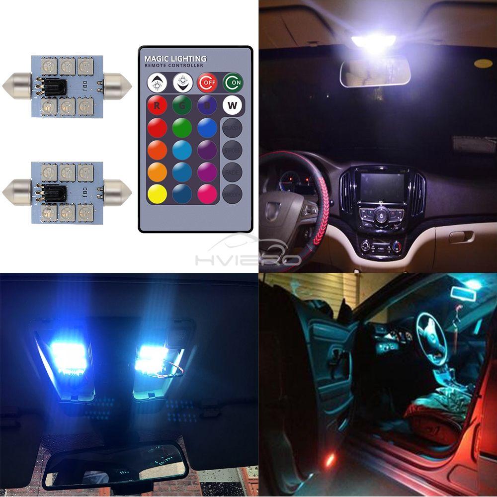 2 шт. RGB Светодиодная лампа для автомобиля C5W 5050 6SMD DC 12V Фестон Купольные Лампы Двери Многоцветный Пульт Дистанционного Управления Лампа для Чтения Крыша Багажник Клиновые Лампы Лампы 7