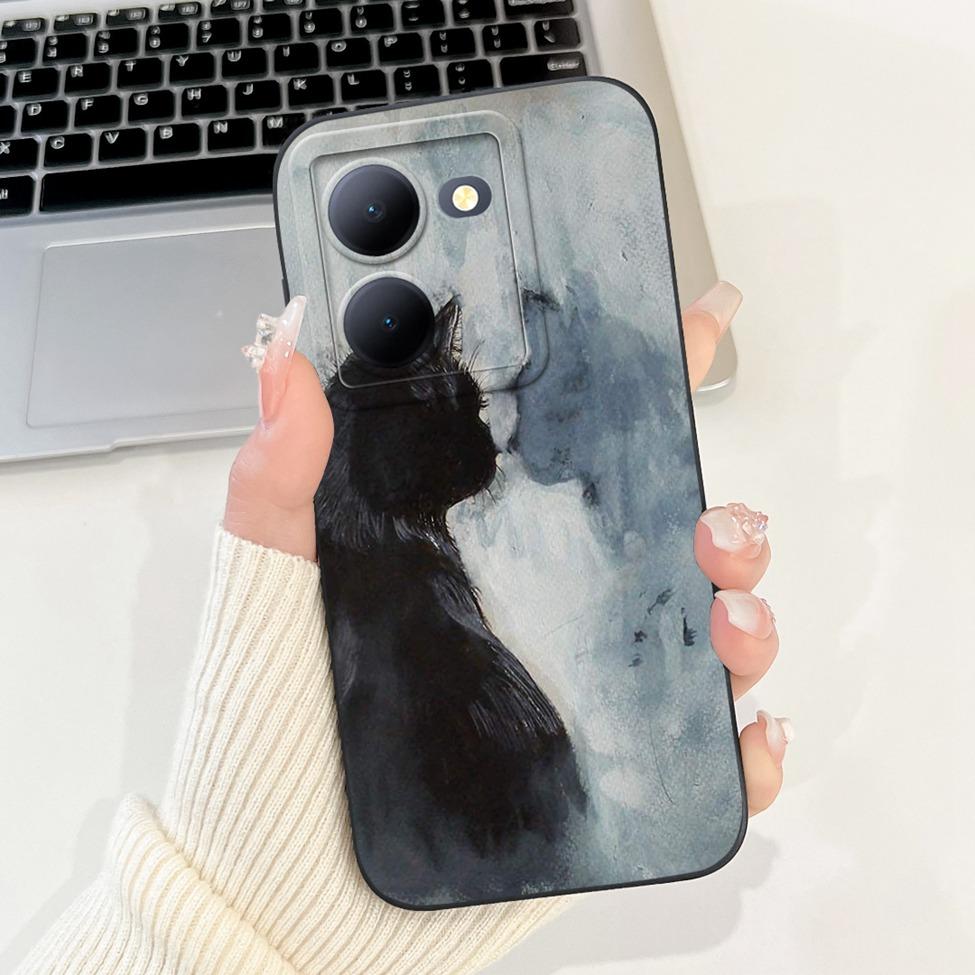 For Vivo Y36 5G V2248 Case For Vivo Y27 5G V2302 Cover Silicone Luxury Fashion Flowers Kawaii Cute Cat Funny Phone Case Bumper