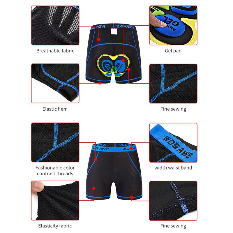 Wosawe Велосипедные шорты с 3D гелевой подкладкой, силиконовое велосипедное нижнее белье, компрессионные велосипедные шорты для горного велосипеда, дышащие дорожные шорты с защитой от пота