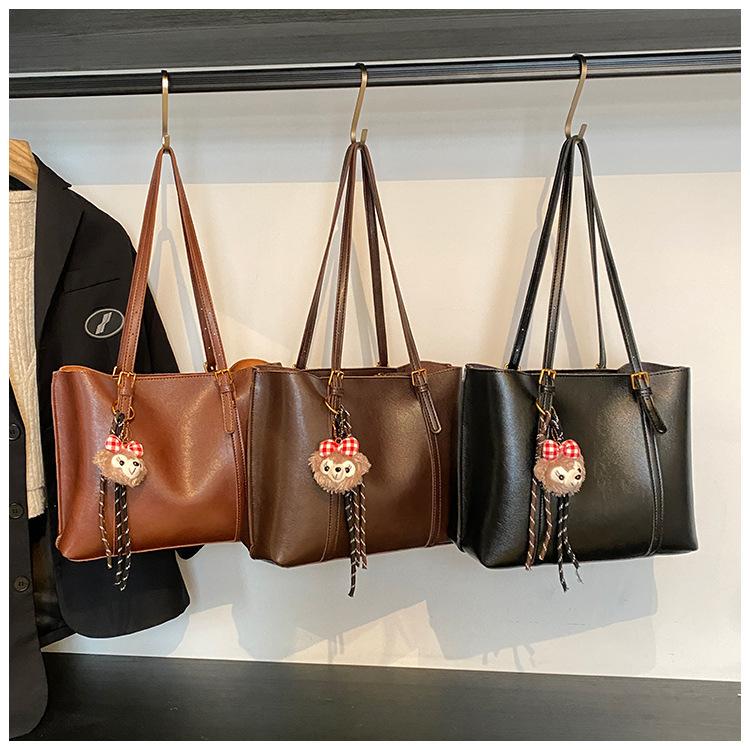 New Tote Bag Women'S Large-Capacity Bag Winter Solid Color Texture Shoulder Bag College Student Commuter Bag