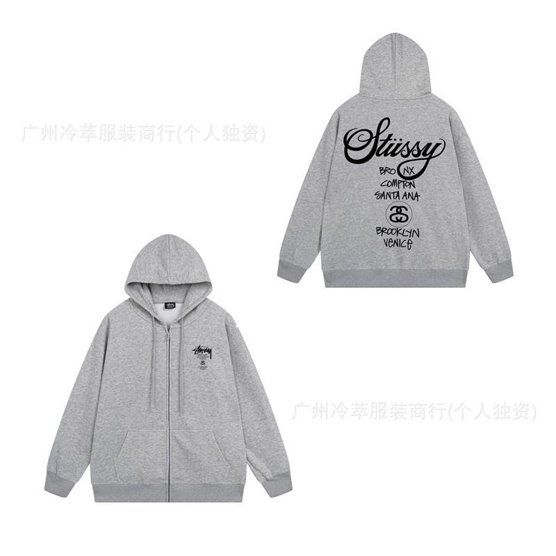 Unisex Hooded Zip-Up Fleece-Lined Sweatshirt With Letter Print Loose Fit Cotton Long Sleeve Men Women