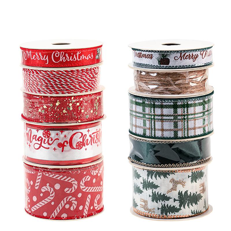 One Roll Christmas Tree Dress Up Ribbon Festive Gift Box Tie Cartoon Patterns Ribbon Tie Festive Arrangement
