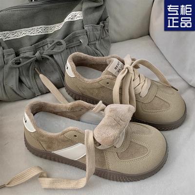 Зимняя новая мода бархатные немецкие тренировочные туфли женские ins гонконгский стиль ретро колледж стиль теплые хлопковые туфли