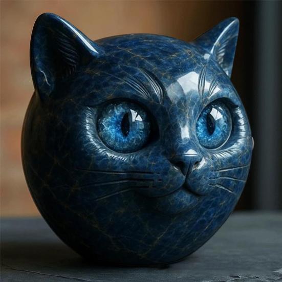 Ручная работа Кот Камень Имитация Кристалла Голова Кота Скульптура Смола Целебный Камень Мини Статуэтка Кота Сувенир Домашний Декор Подарок для Любителей Кошек