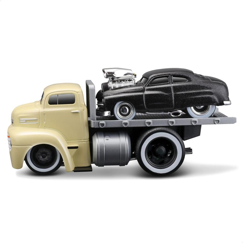 Maisto 1/64 Scale Muscle Machines Muscle Transporter Diecast Model Car (1950 Ford COE / 1949 Mercury - Yellow/Black 11538)