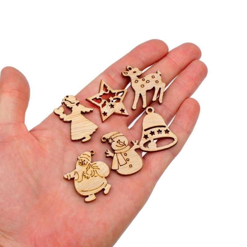 100Pcs/Set Christmas Decorations Environmental Protection Natural Retro Color Cartoon Wood Chips