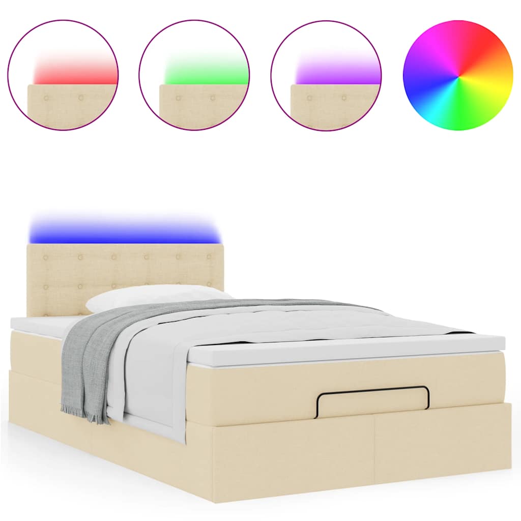Ottoman Bed with Mattress & LEDs Cream 120 x 190 cm Fabric