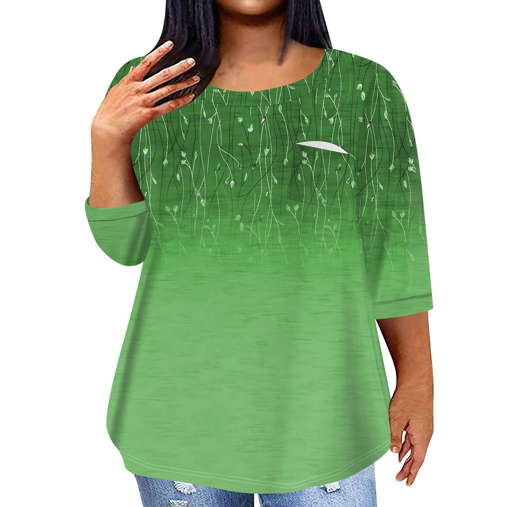 Женский модный повседневный пуловер с круглым вырезом и рукавом три четверти с принтом, топ с рукавами 4/3