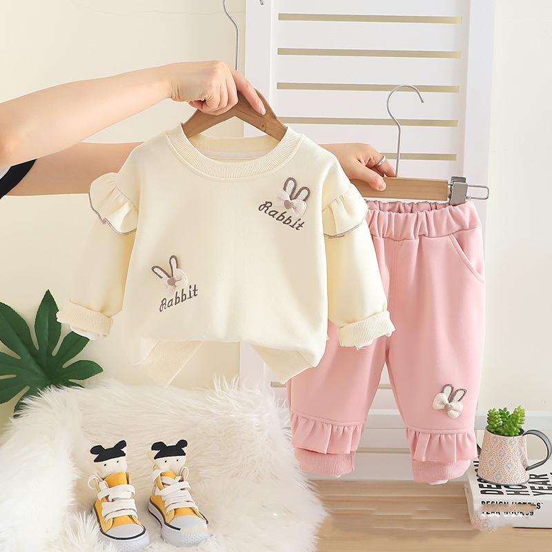 Весенне-осенний вышитый костюм-свитер для девочек, для малышки, в западном стиле, модный, универсальный, детская одежда с длинным рукавом, из двух частей