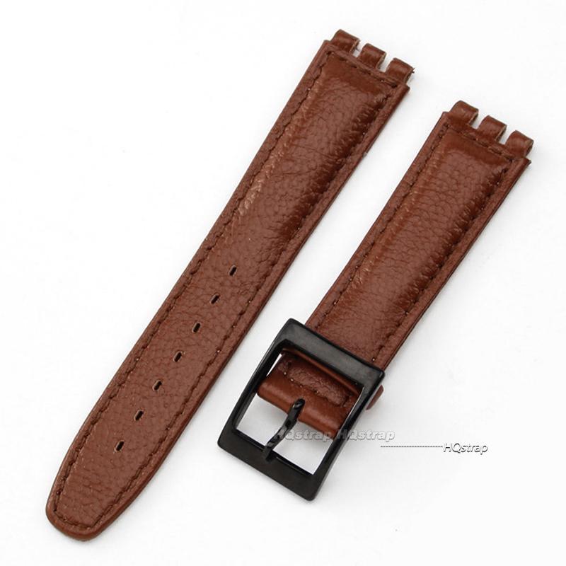 17-мм браслет из натуральной кожи для ремешка Swatch, ремешок для часов Lychee, наручный ремешок, коричневые ремешки для часов, аксессуары