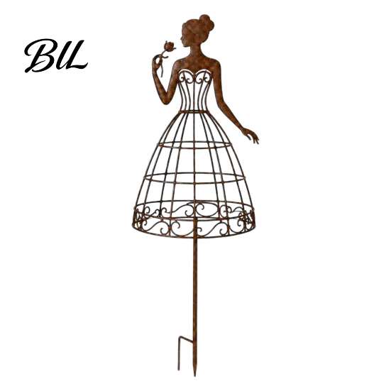 Botanical Garden Decor for Outdoor Spaces Vintage Lady Trellis Stake, Rustic Metal Silhouette Plant Support Climbing Creative Gifts Gardeners