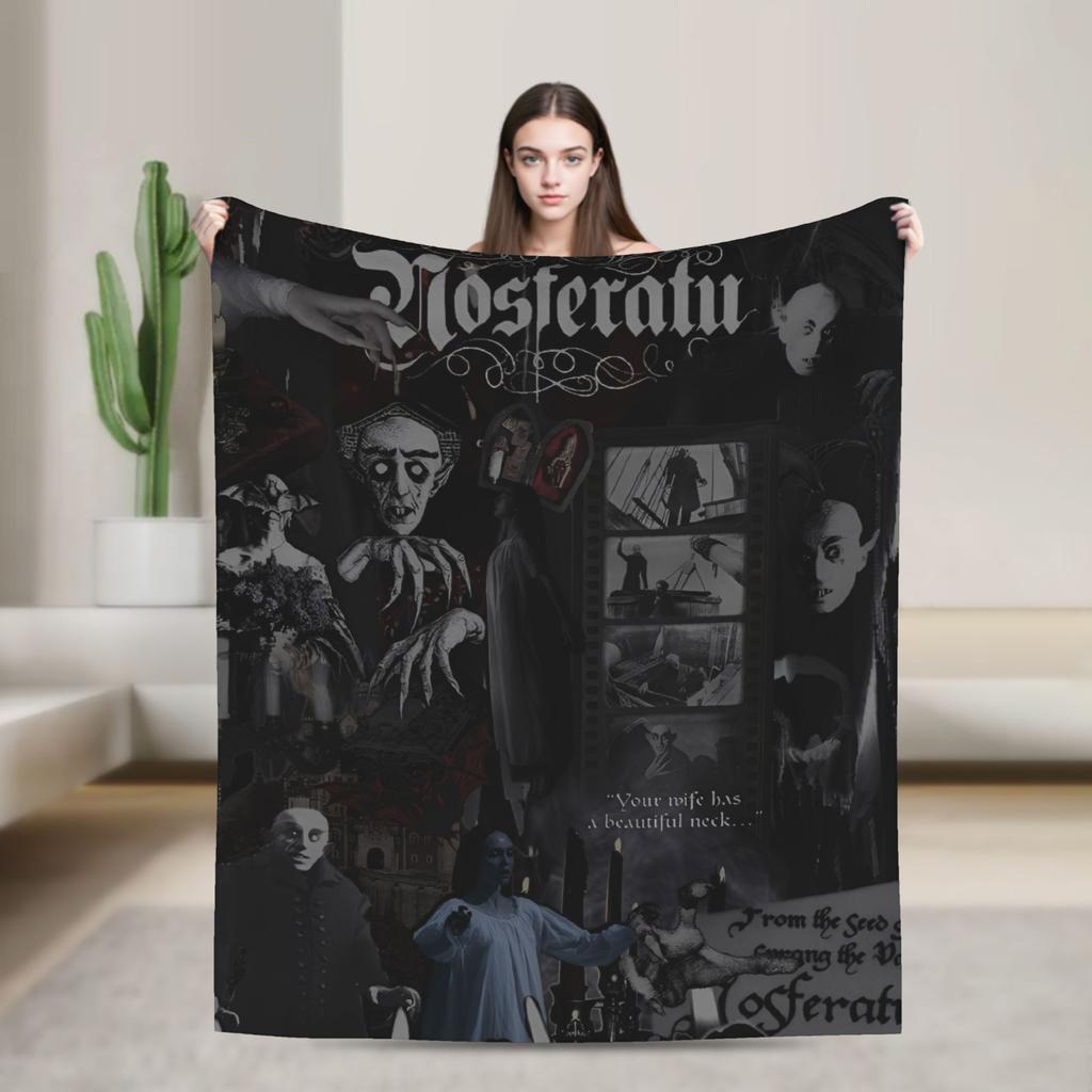 Nosferatu Vampire Dracula Fleece Throw Fashion Blankets Horror Movie Halloween for Bedding Knitted Fashion Blanket Travel Warm Multifunction