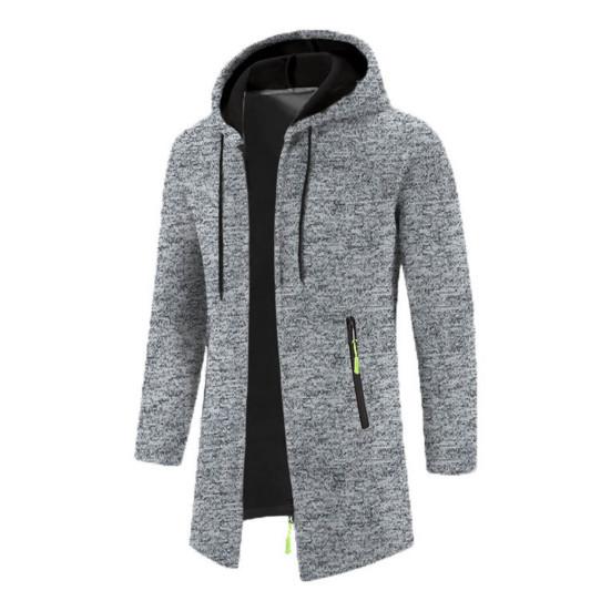 Мужское пальто с капюшоном, длинными рукавами, однотонная куртка средней длины с карманами, застежка-молния