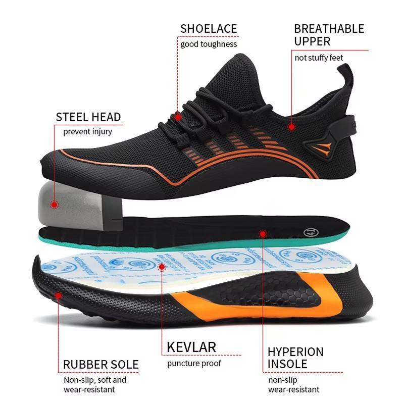 Large Size 50 Fashion Safety Shoes Men Anti-Smash Steel Toe Cap Puncture Proof Indestructible Shoes Breathable Sneaker Work Shoe