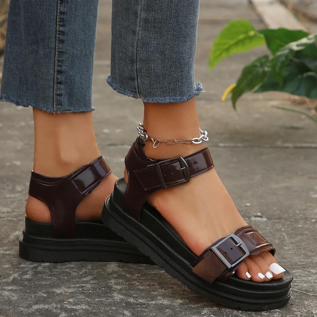 Fashion Oversized Women's Shoes 2024 New Thick Sole Solid Color Sponge Cake Soft Sole Roman Sandals Beach Casual Shoes