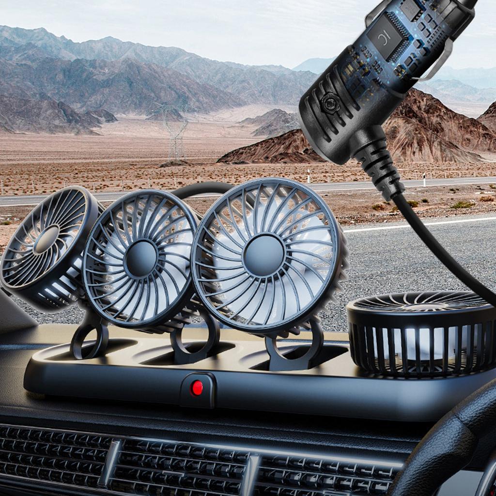 Car Fan 5/12/24V,360 Degree Rotatable Car Fan,Electric 3 Speed Four Head Fans,Strong Dashboard CoolCirculator Fan