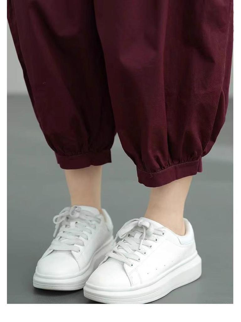 Женские облегающие брюки гаремы из чистого хлопка - Летние бриджи 2024 года с высокой талией, свободными манжетами и большими размерами