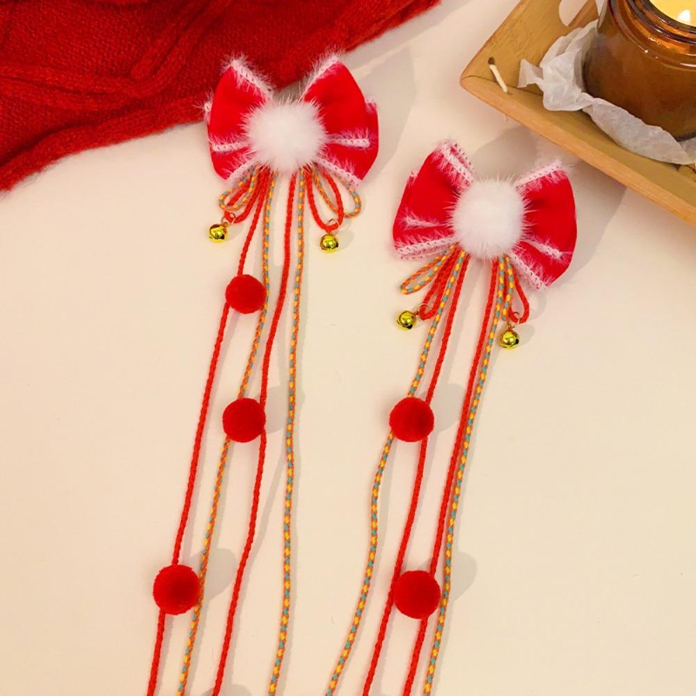 Парик Плюшевый Шар Заколка для Волос Лента Принцесса Цепочка на Лоб Милый Красный Бант Зажим для Волос Женщины
