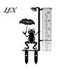 Cute Patio Decoration Garden Frog Rain Gauge, Metal Holding Umbrella Stake, Rainfall Measuring Tool Decorative Measurement Gauge for Outdoor Yard Lawn
