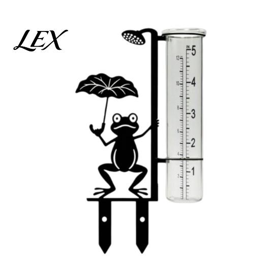 Cute Patio Decoration Garden Frog Rain Gauge, Metal Holding Umbrella Stake, Rainfall Measuring Tool Decorative Measurement Gauge for Outdoor Yard Lawn