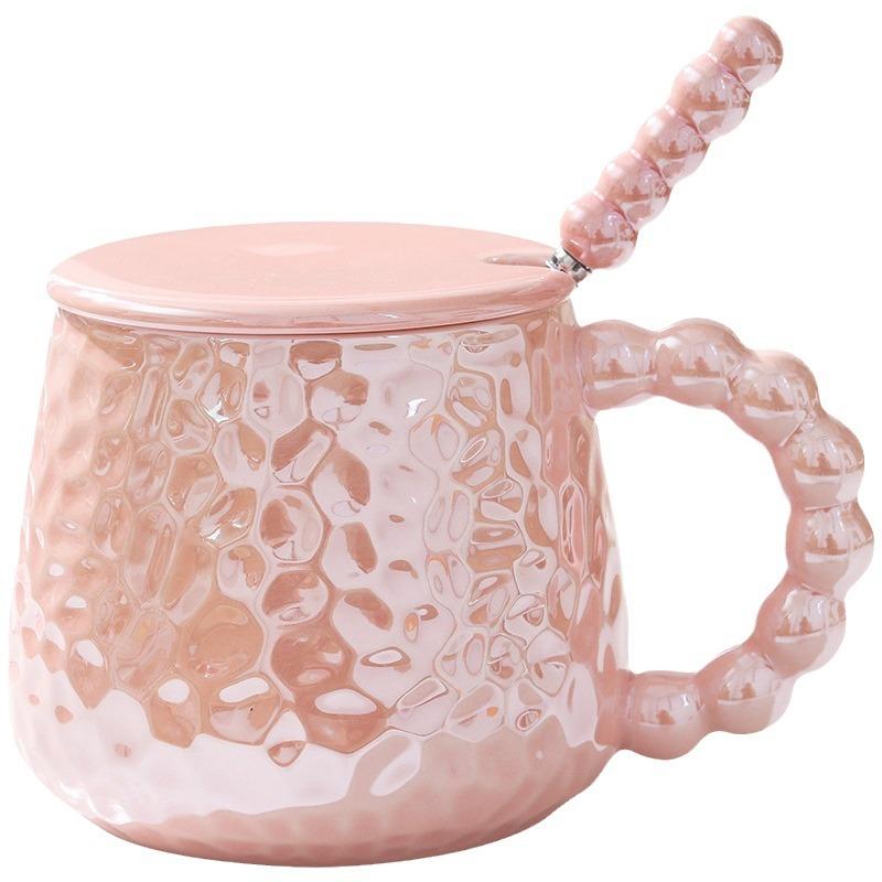 Ins Style Light Luxury Cup High Value Ceramic Mug Women with Lid Spoon Office Coffee Cup Couple Milk Cup