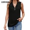 Женская весенне-летняя новая однотонная свободная футболка без рукавов с застежкой-молнией на лацкане