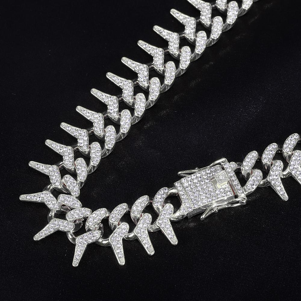 Hip Hop 21MM Iced Out Cuban Rivet Spike Thorns Link Chain Full Crystal Men's Miami Cuban Chain Luxury Fashion Necklace Jewelry