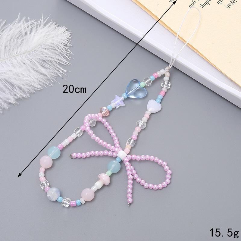 Korean Love Heart Beaded Phone Chain & Keychain Set for Women