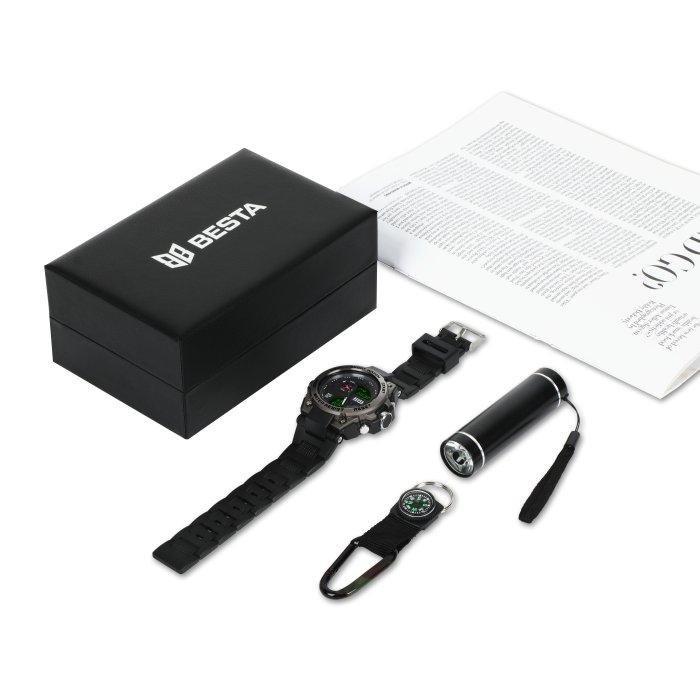 Men's Waterproof Tactical Watch Besta Box Tattoo ZSU Light Gift Set, with Compass