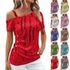 Short Sleeve Shirts For Women Printed Open Shoulder T-Shirt For  Summer Casual Basic Tops Pullover