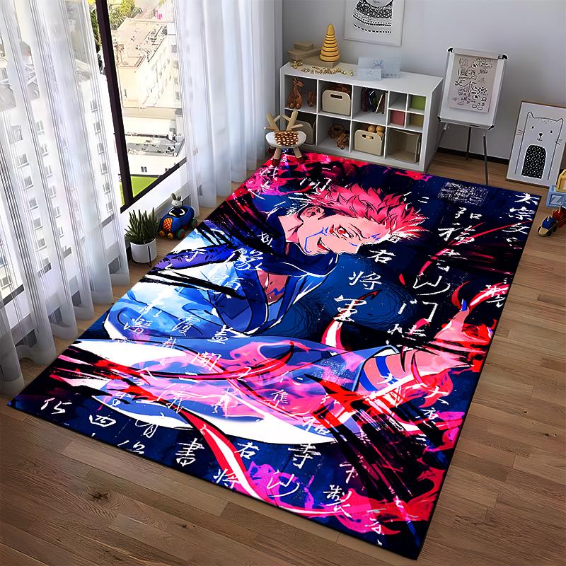"Anime Character Rug with Dynamic Red and Blue Pattern Design" Suitable for use as an anti-slip for living room bedroom sofas