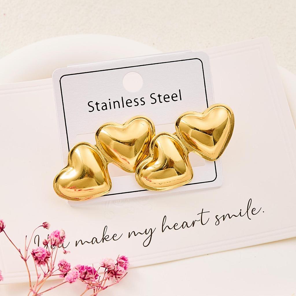 Геометрические полосатые серьги-гвоздики в форме сердца из нержавеющей стали для женщин