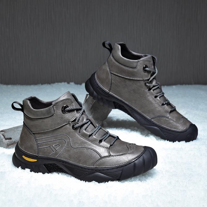 Зимние мужские ботинки в стиле ретро, теплые мужские походные хлопковые ботинки, повседневные кроссовки, зимние ботинки, нескользящая мужская обувь для отдыха из натуральной кожи