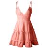 Women's Fashion Summer Sleeveless Deep V-Neck Sexy Lace  Splice Dress