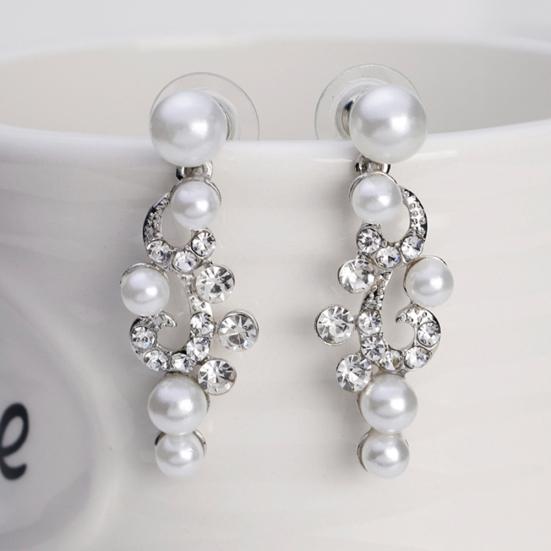 Fashion Alloy Rhinestone Faux Pearl Necklace Earrings Women Bride Jewelry Set