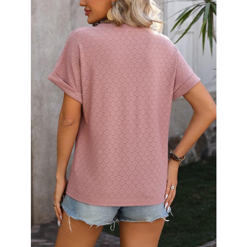 YYFS Женские модные повседневные летние весенние однотонные блузки и рубашки с v-образным вырезом и короткими рукавами с принтом