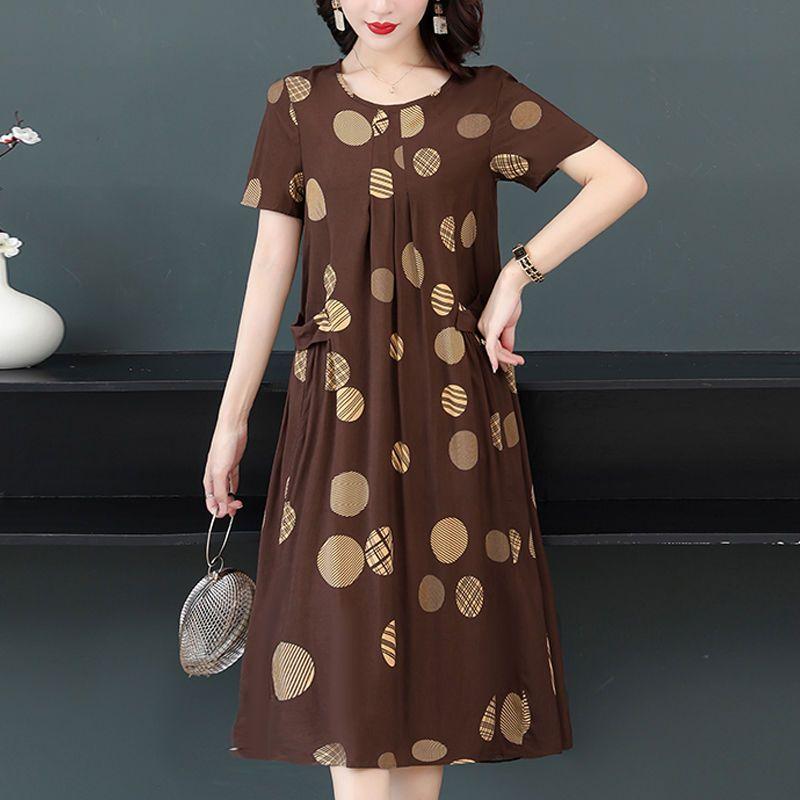 Женское летнее модное свободное хлопковое шелковое платье большого размера с короткими рукавами и цветочным принтом, темпераментные платья трапециевидной формы