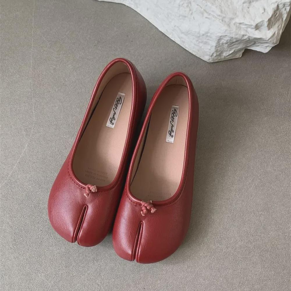 Женские балетки из мягкой кожи с раздельным носком и толстой подошвой высотой 5 см, весна/осень 2024 г.