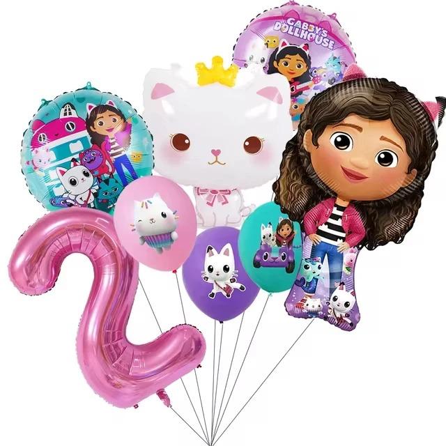Gabby Dollhouse Cats Balloon Birthday Party Decorations green pink Cat Tableware Tablecloth Napkin Plate Cups Sticker Party Supp