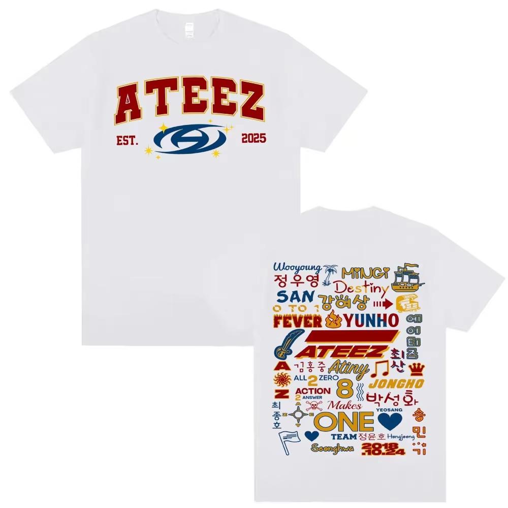 Kpop Ateez 2026 World Tour in Your Fantasy Merch T Shirts Men Korean Fashion Retro High Street Fashion Casual Vintage Retro Top