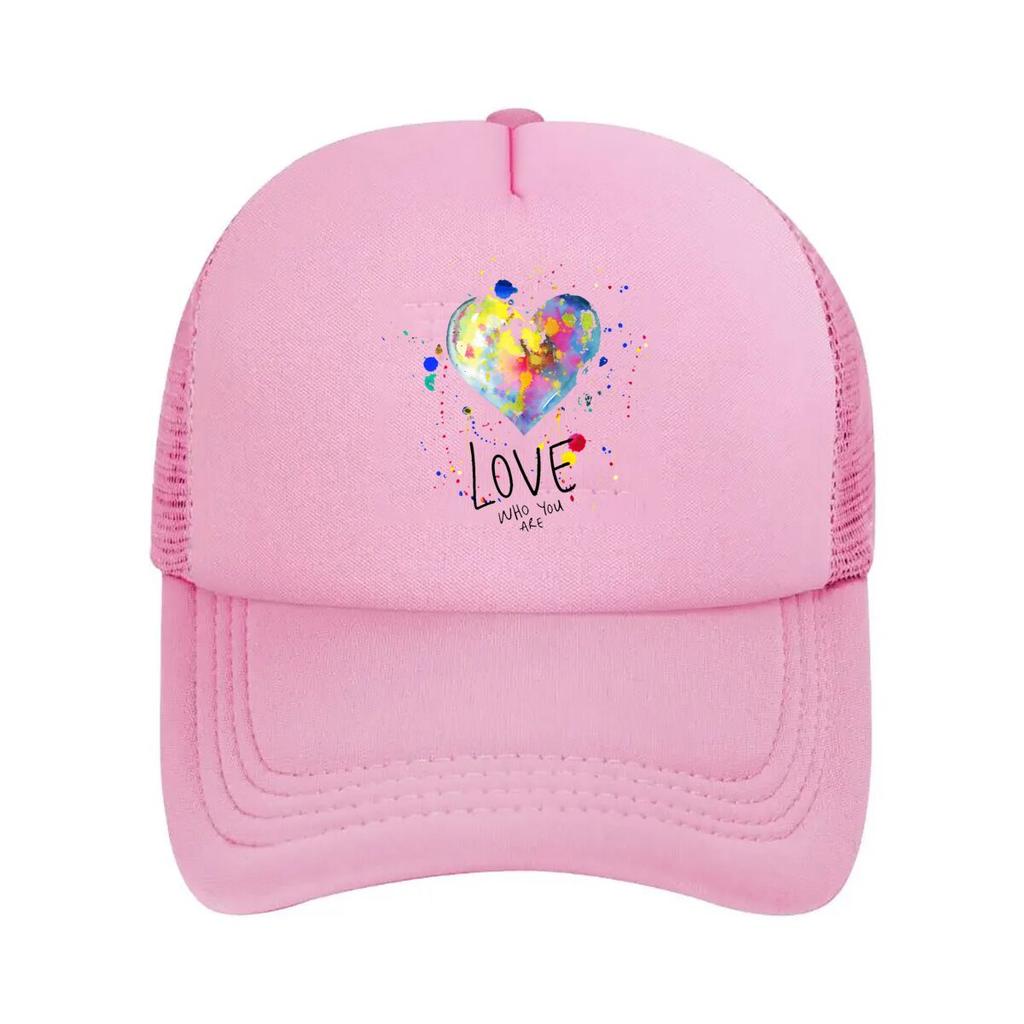 Love Who You Are Colorful Watercolor Heart Art Mesh Baseball Cap Casual Hat Outdoor For Womens Unisex FeUnisex