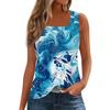 Square Collar Tank Top Women Print Tank Tee Casual Loose Fit Sleeveless Shirt