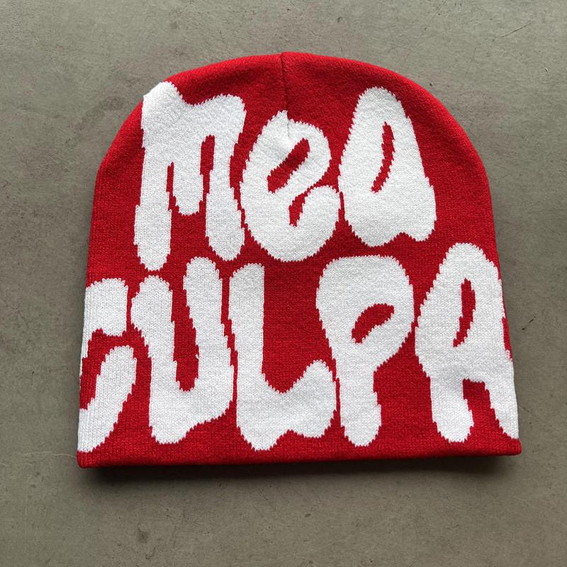 Acrylic Knit Beanie Hat With Embroidered Letters For Streetwear Fashion In Winter Season