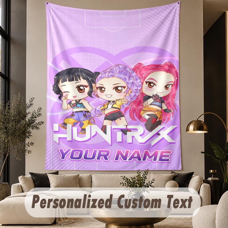 Custom Text Tapestry Kpop Demon Hunters Print Wall Tapestry Indoor Living Room Wall Decor
