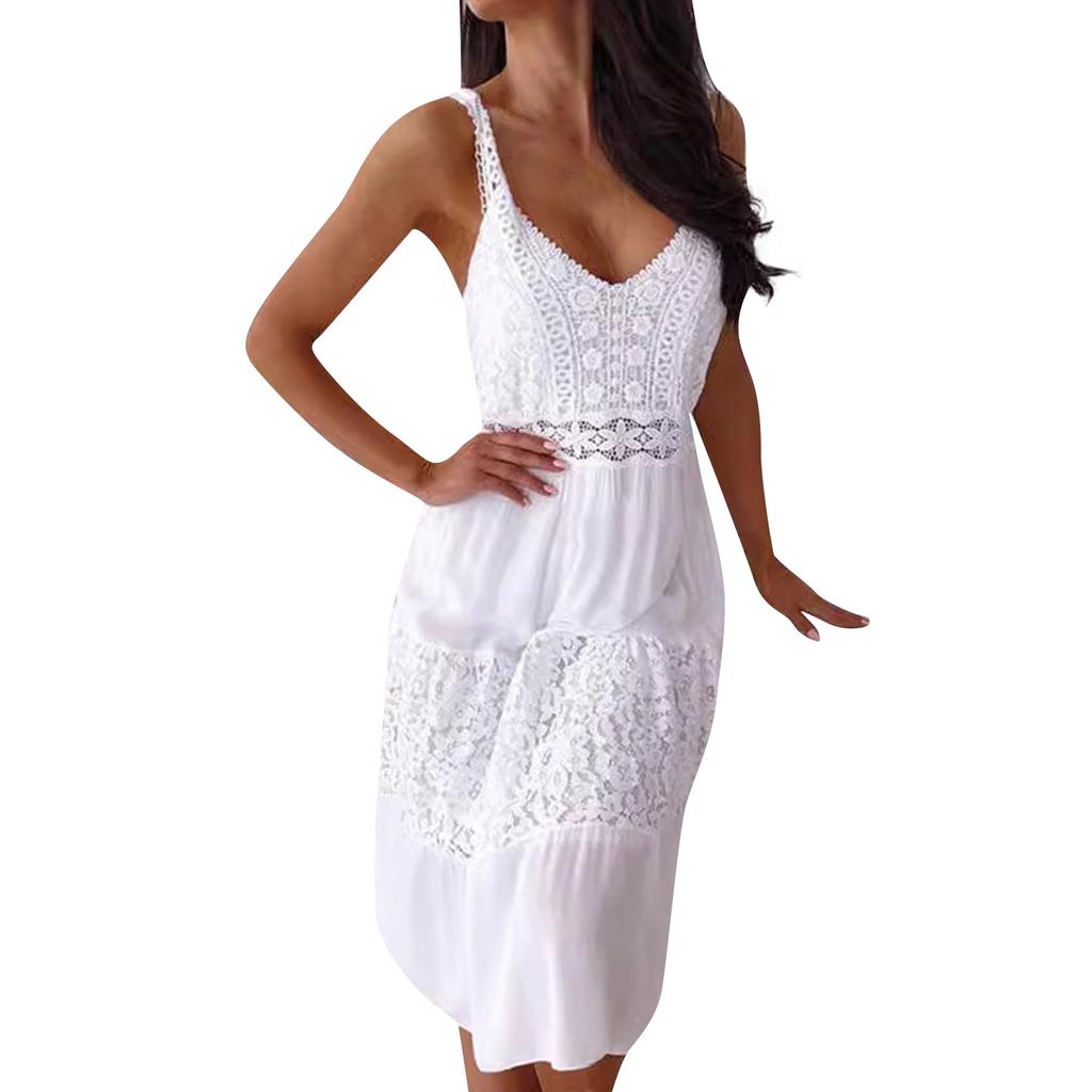 Женское кружевное пэчворк-пляжное платье с подтяжками