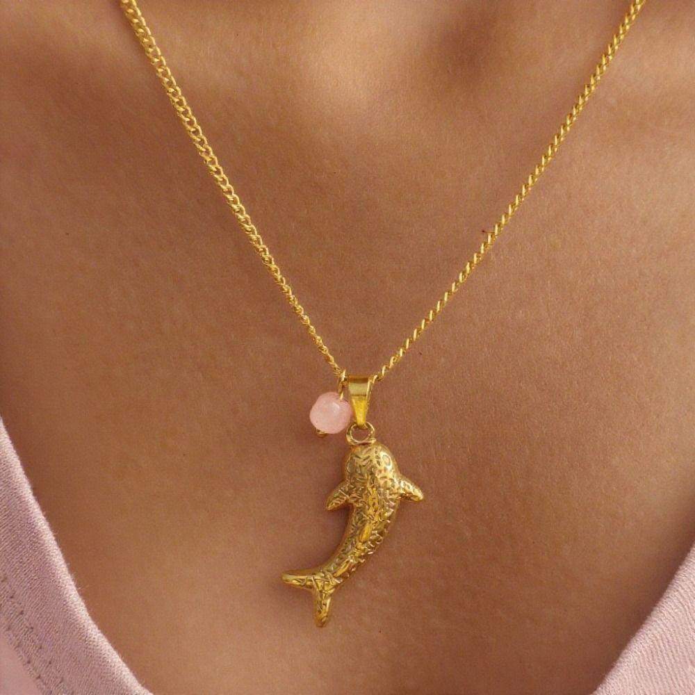 Resin Fish Pendant Necklace Metal Sea Animal Necklace Dolphin Fish Pendant Beach Seaside Vacation