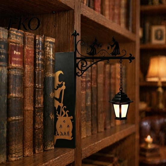 European Style Metal Bookend Library Lantern, Decorative Bookshelf Lighting, Witch Hat Lamp for Reading Nook, Vintage Iron Multifunctional Light with