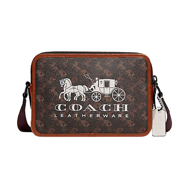 COACH Charter 24 Classic Carriage Logo Printed Zipper Artificial Leather Camera Bag Shoulder Crossbody Bag Medium Men's Dark Brown