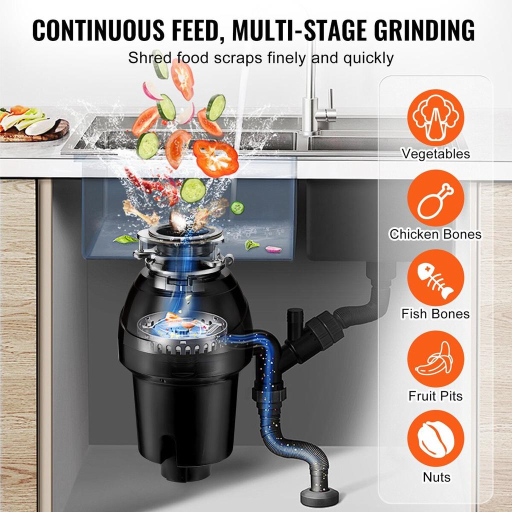 Garbage Disposal 1.25 HP Continuous Food Waste Disposer 4060RPM EZ Connect