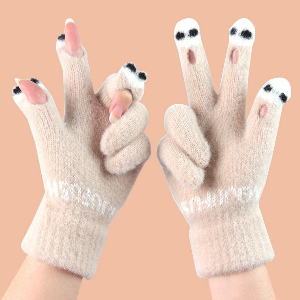 Panda Fluffy Mittens Warm Cute Velvet Gloves Lovely Plush Knitted Gloves Male